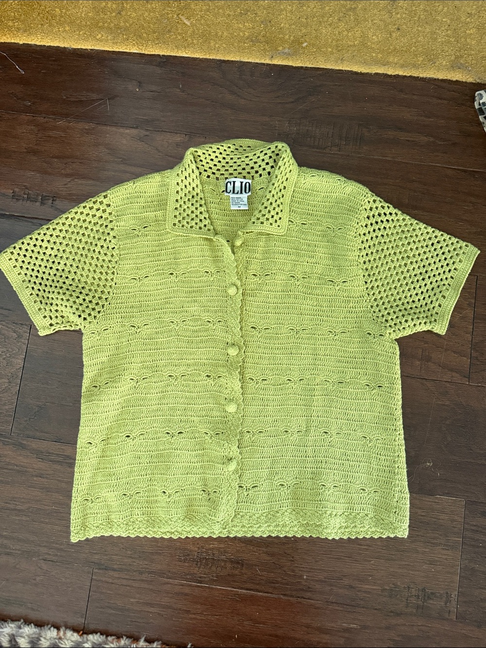 Vintage crochet knit button down tee shirt